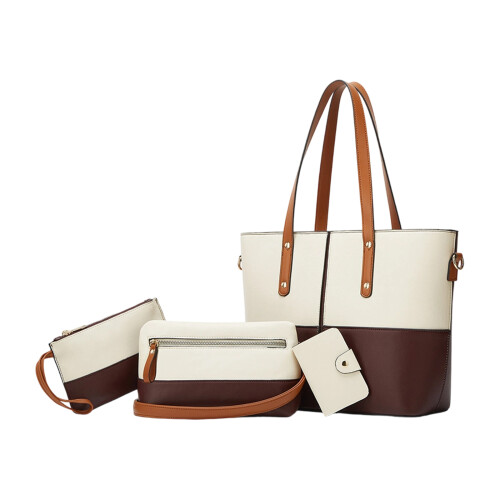 4Pcs Modern Underarm Purse With Zippered Closure-white with red