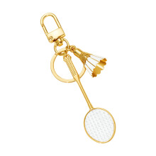 Fashion Tennis Racket Keychain Golden Metallic Finish