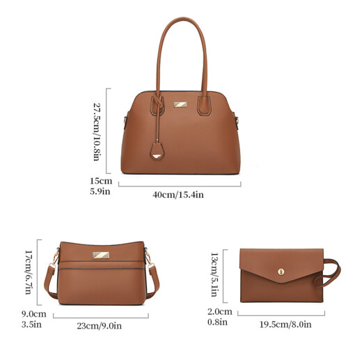 Spacious 3 Piece PU Shoulder Bags Set Quick Access Zipper-Nude 2