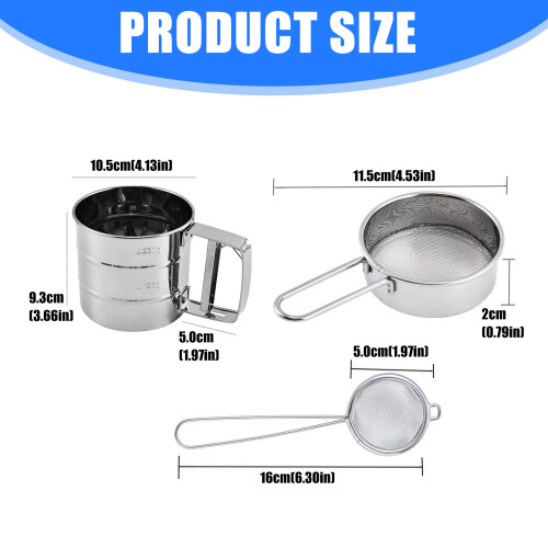 Pack of 3 Kitchen Baking Tool Handheld Flour Strainer 2