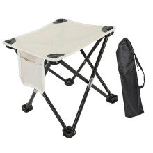 Folding Camping Stool White Compact Durable Carbon Steel Footstool with Carry Bag for Outdoor Use