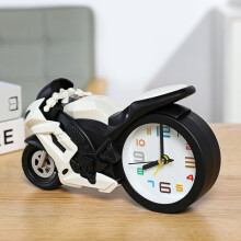 Motorcycle alarm clock ornament, creative children's gift clock (white racing car)