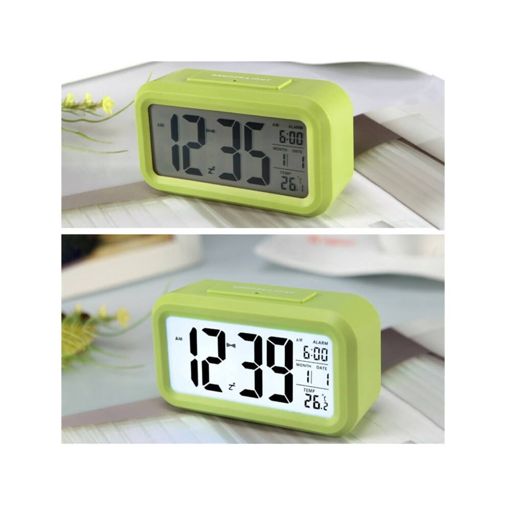 Temperature-Controlled Lazy Person's Alarm Clock, Silent Backlit Electronic Clock (Green) Green