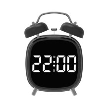 Loud Metal Powerful Ringing Clock LED Multifunction Clock, Color: Black Shell White Light
