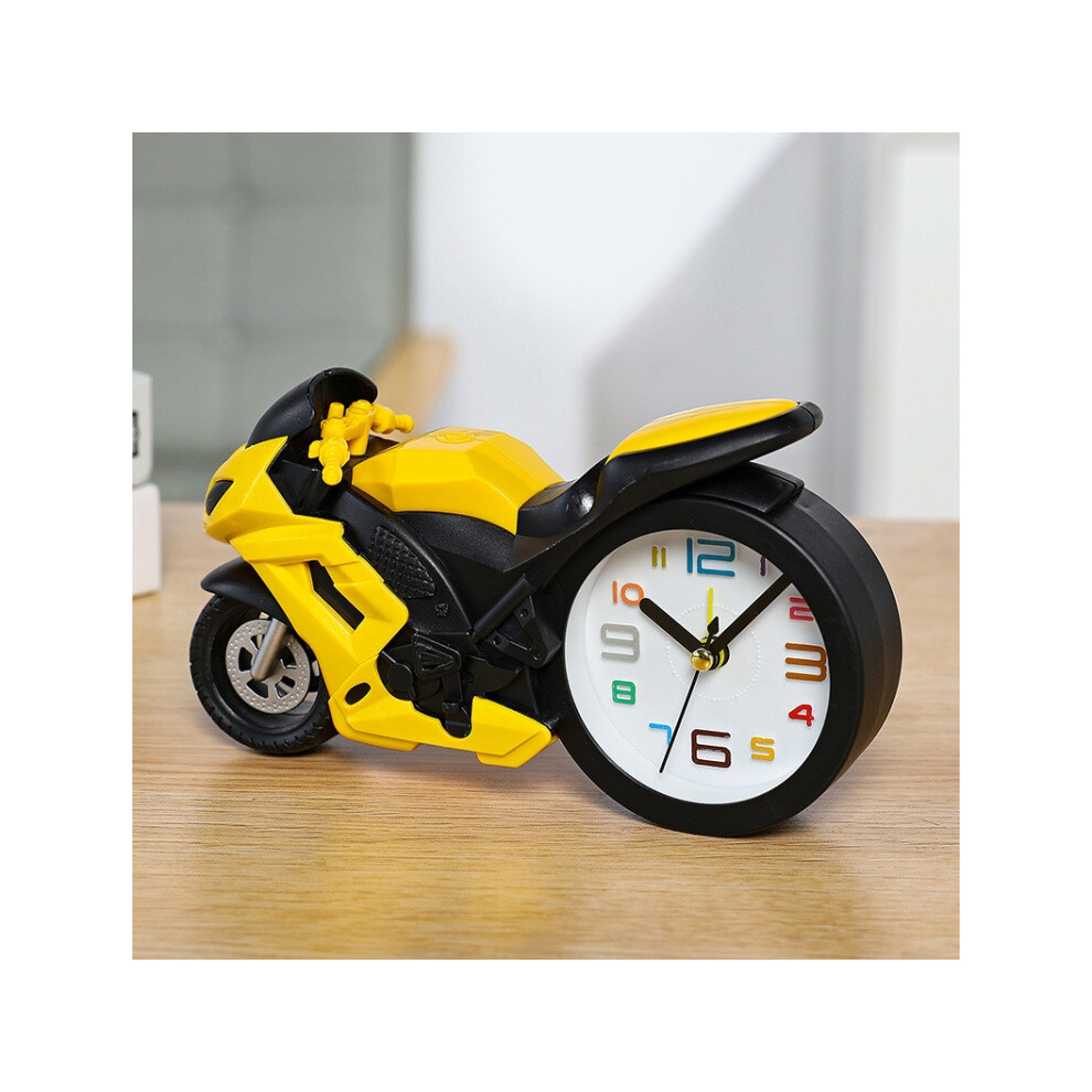 Motorcycle alarm clock ornament, creative children's gift clock (yellow racing car)