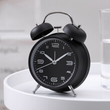 3304T Multifunctional Metal Alarm Clock with Night Light for Bedroom Bedside (Black)
