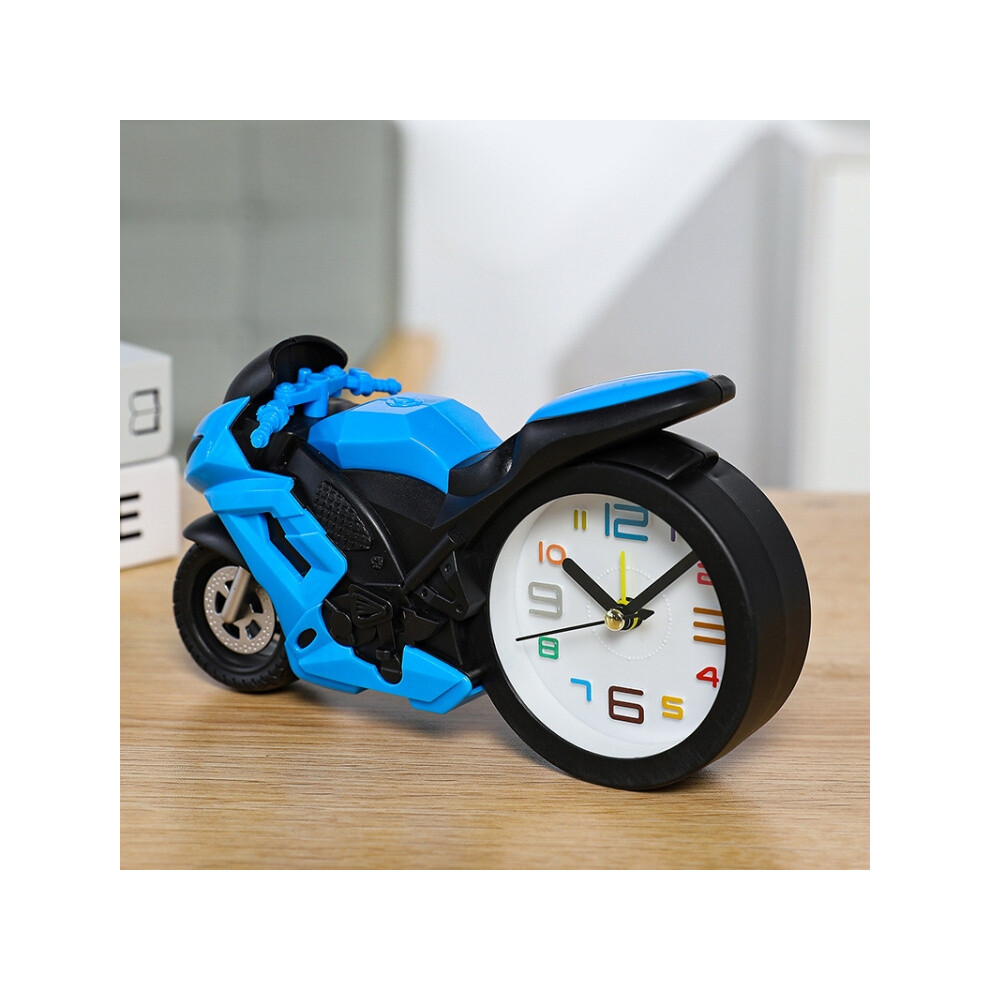 Motorcycle Alarm Clock Ornaments Creative Child Gift Clock(Blue Motorcycle Racing)
