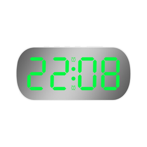 6637 LED Digital Temperature Display Desktop Mirror Alarm Clock (White with Green Light)