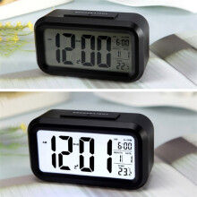 Temperature-controlled lazy person's alarm clock, silent backlit digital clock (black)