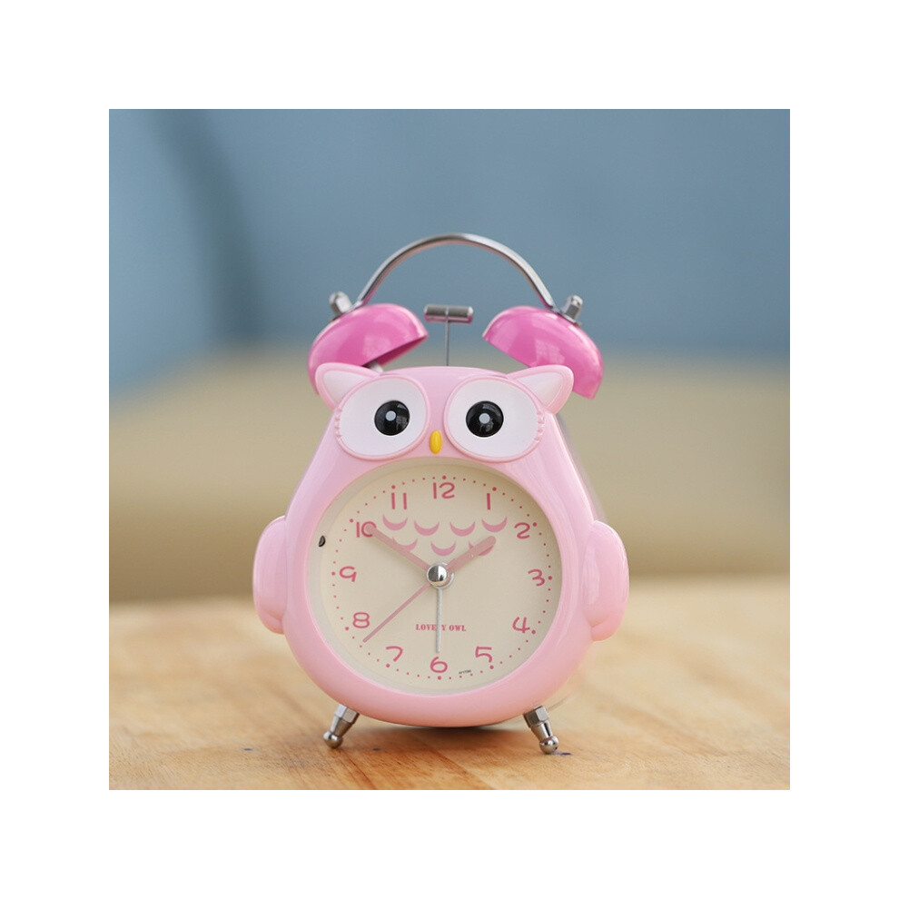 Inch Children Cartoon Owl Luminous Silent Bedside Snooze Small Alarm Clock(Pink) Pink