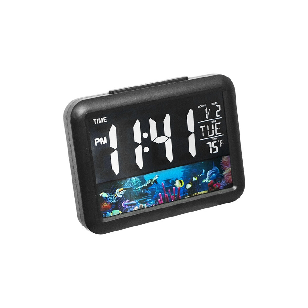 Color Screen Children's Electronic Alarm Clock, LCD Bedside Alarm Clock (Black Shell Turtle)