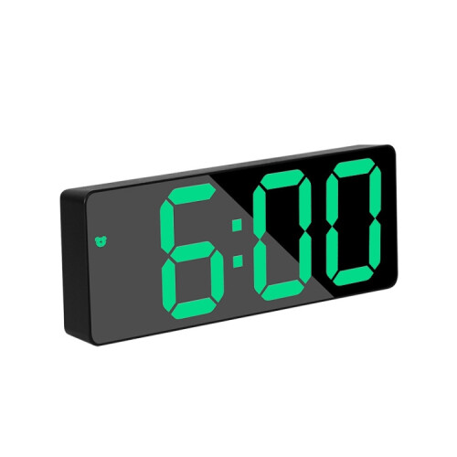 Mirror Bedside Alarm Clock Battery Plug-In Dual-Purpose LED Clock, Color: Rectangle Black Shell (Black Surface green light)