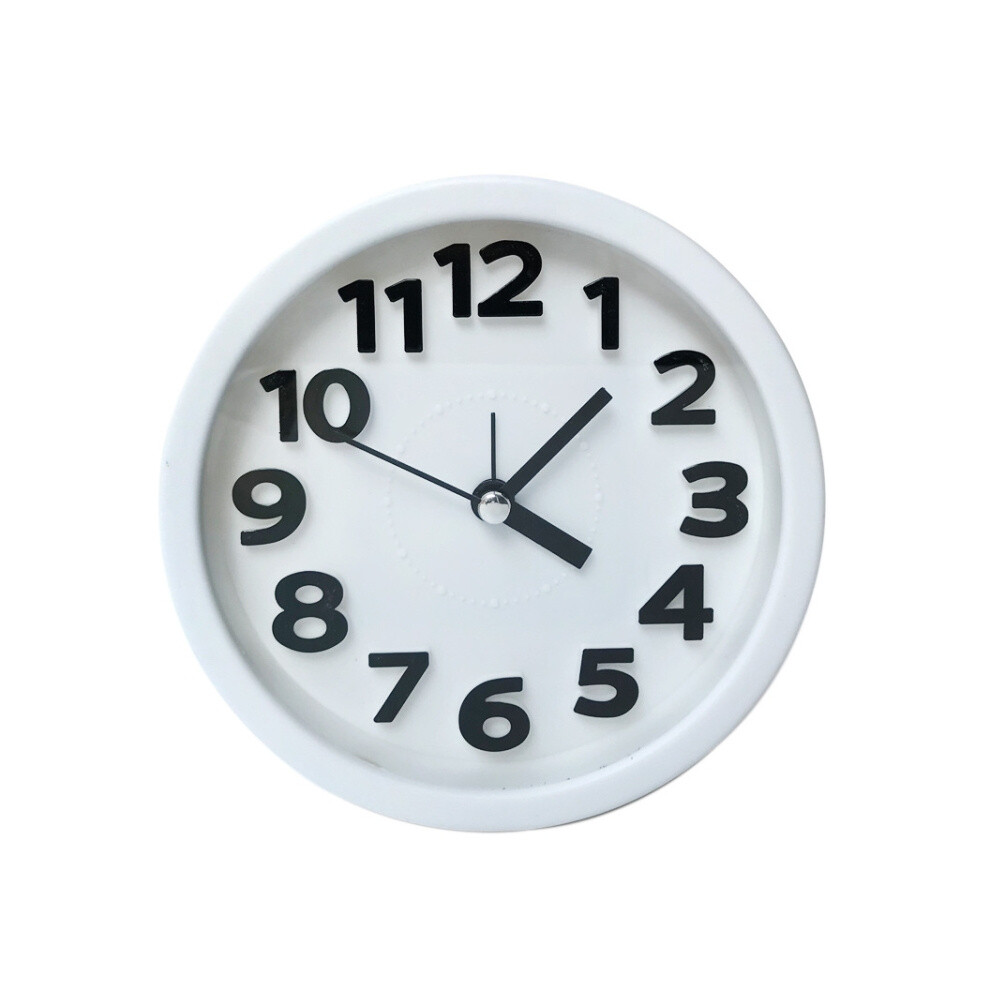 Round, 12cm diameter, candy-colored, 3D digital, silent alarm clock for children and students (white).