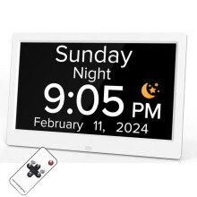 10-Inch Digital Clock With Voice Time Announcement, Auto DST Adjustment, 20 Custom Alarms, 8 Medication Reminders US Plug White