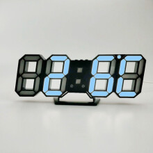 6609 3D Stereo LED Alarm Clock Living Room 3D Wall Clock, Color: Black Frame Blue Light