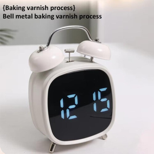 Loud Metal Powerful Ringing Clock LED Multifunction Clock, Color: Black Shell White Light 2