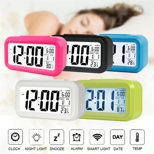 Temperature-controlled lazy person's alarm clock, silent backlit digital clock (black) 2