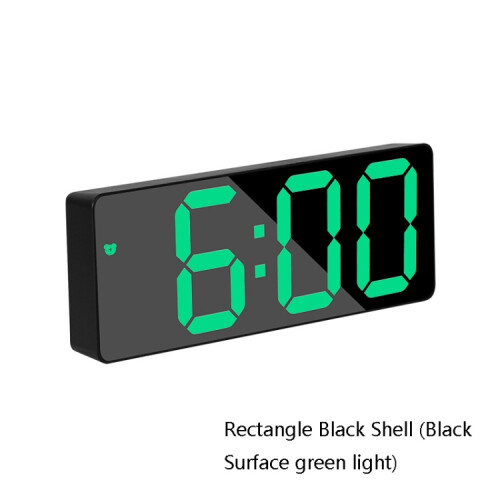 Mirror Bedside Alarm Clock Battery Plug-In Dual-Purpose LED Clock, Color: Rectangle Black Shell (Black Surface green light) 1