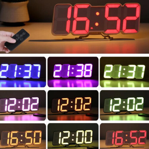 RGB Color Changing 3D Digital Clock With Voice Control, Adjustable Brightness, Temperature Display & Remote, Spec: Ordinary White 1