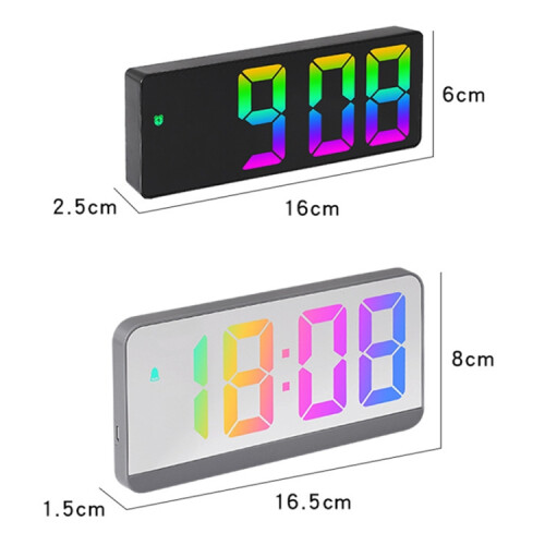 Colorful LED Electronic Clock Bedside Alarm Clock with Large Screen (0725 Black Case Mirror C Model) 1