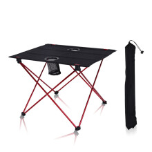 Portable Folding Camping Table with Secure Cup Holders and Storage Pouch for Beach Picnic Outdoor Black 40x56x42cm