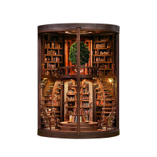 3D Book Nook Kit for Adults with LED Lights, 356PCS Wooden Puzzle Library Insert, Acrylic Dust Cover, Creative DIY Gift