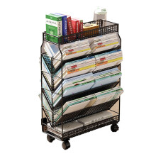 6Tier Rolling Bookshelf with Wheels, Metal Deskside Storage Shelf Organizer for Home Office