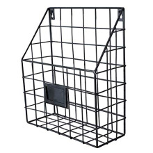 Wall Mounted File Organizer Black Metal Mesh Magazine Rack for Office Storage and Easy Labeling