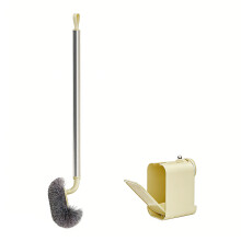 Brosse de toilette ergonomique avec support à -couleur crème