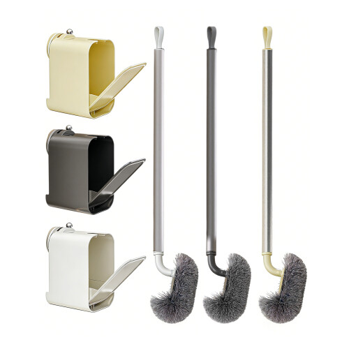 Brosse de toilette ergonomique avec support à-couleur crème 1