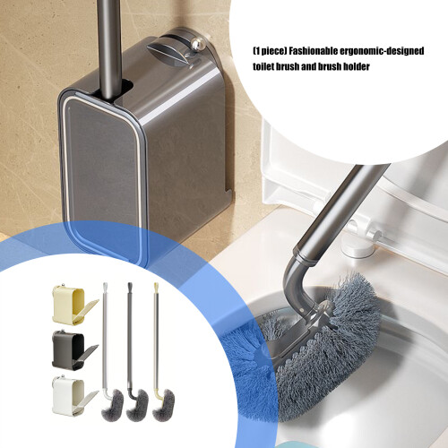 Ensemble de brosse de toilette avec tête inclinée-gris 2