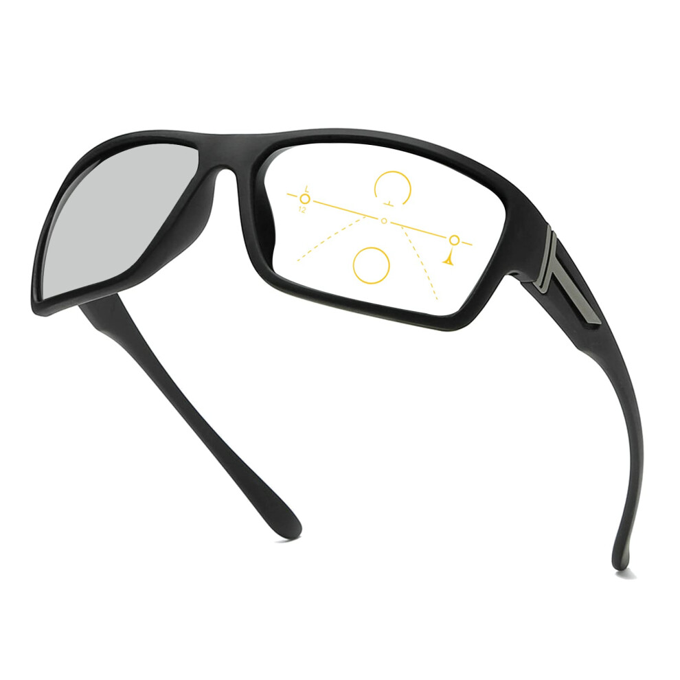 Black Mens Photochromic Progressive Reading Glasses 2.0X Magnifier Multifocal Computer Sunglasses