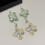 Boucles d'oreilles pétales double couche tendance en blanc-Vert 6