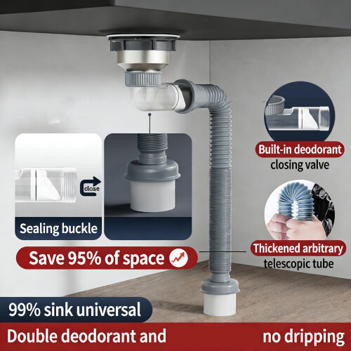 Side Exit Kitchen Sink Drain Pipe Anti Backflow Odor Proof-80cm 1