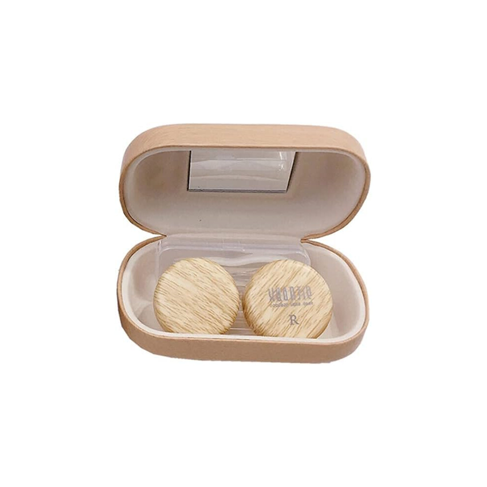 Grain Wood Travel Contact Lens Case With Mirror, Leakresistant Compact Holder For Eye Lenses
