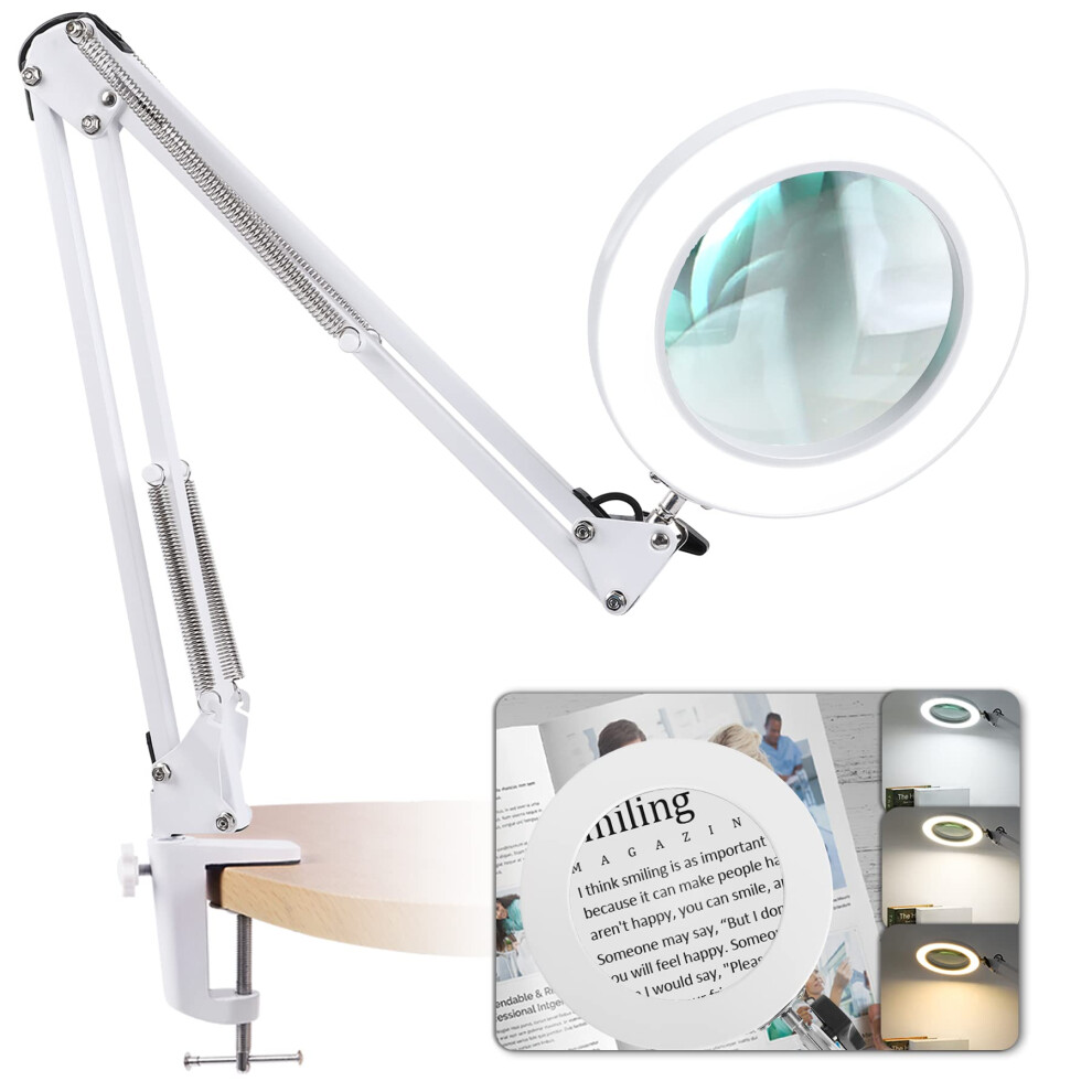 Light 10X Led Magnifying Lamp With Clamp And Stand, Stepless Dimmable 3 Color Modes For Crafts And Reading