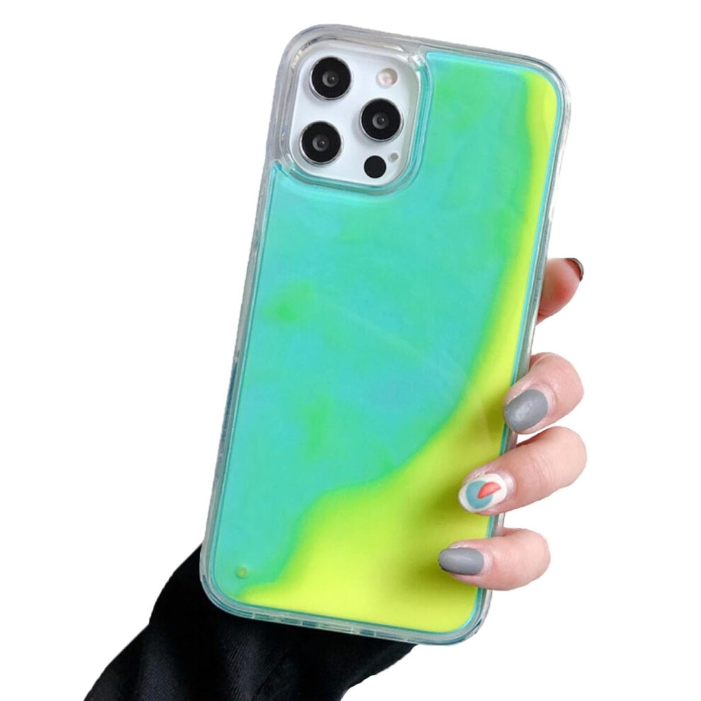 Luminous Glow In The Dark Case For Iphone 15, Shockproof Dual Protection Fluorescent Quicksand Cover Yellow 9330225313533