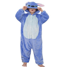 (7-8 Years,Blue-Stitch)Stitch/Spiderman Kids Child Kigurumi Pajamas Winter Warm Pjs Hooded Cosplay Nightwear Sleepwear Onesies Jumpsuit