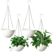 4 Pack 8 Inch Self Watering Hanging Planters, Plastic Round Flower Pots with Metal Chains for Indoor Outdoor Use