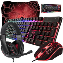 Gaming Keyboard and Mouse and Mouse pad and Gaming Headset, Wired LED RGB Backlight Bundle for PC Gamers Users