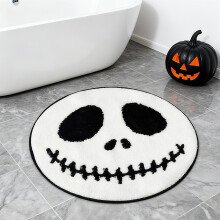24 Inch Round Halloween Rug with Realistic Skull Design, Nonslip Soft Skull Bath Mat for Bathroom