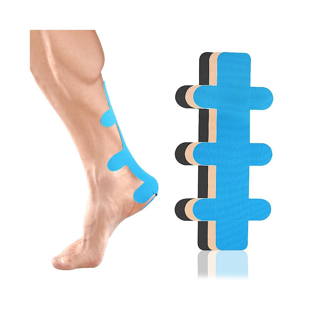 Kinesiology Tape for Achilles Tendon Support, Waterproof Breathable Precut Strips, Latex  Hypoallergenic, 12 Pcs Mix Color