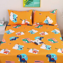 Dinosaur Fitted Sheet Set 120x200cm Deep Pocket Cotton Single Size 2 Pack Extra Soft Kids Bedding