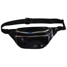 Holographic Fanny Pack Belt Bag for Women, Large Capacity Faux Leather Crossbody for Travel Black