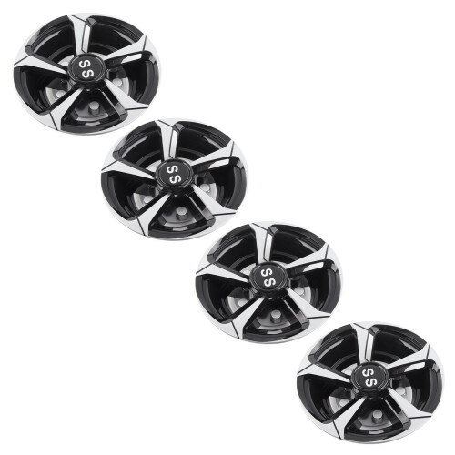 4PCS 8in Golf Cart Hub Cap, Silver/Black 2