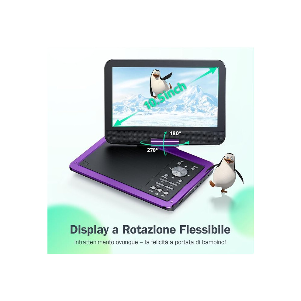 Yoton 12.5" Portable Dvd Player With 10.5" Hd Swivel Screen, Easy Setup For Kids & Elderly, 6-Hour Battery Life, Includes Av Cable & Car Charger 000639871606