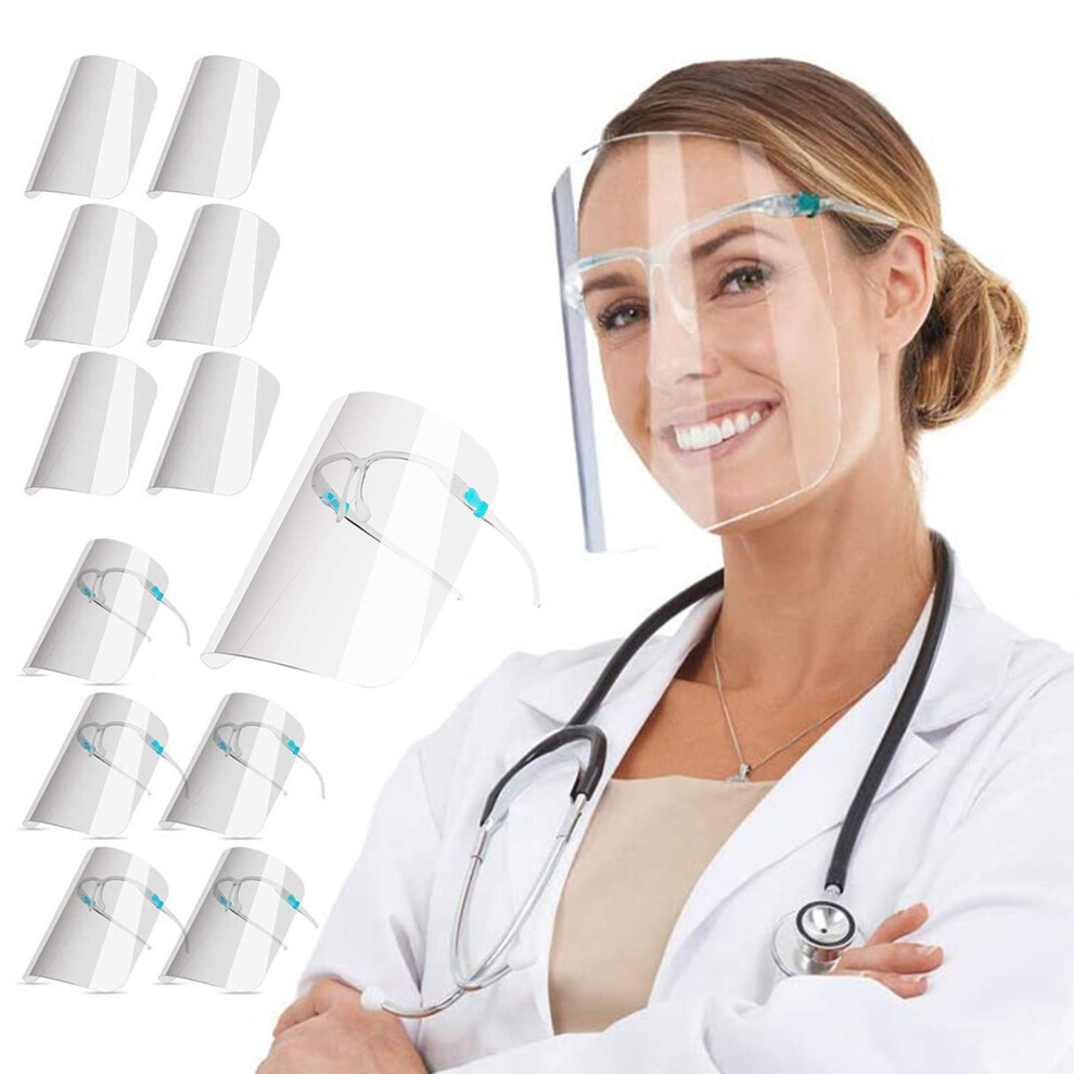 12 Pack Antifog Face Shield With Glasses Frames For Adults And Kids, Clear Reusable Fullface Protection Set 9073542984498