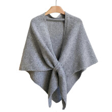 (Light Grey) Women Knitted Shawl Wrap Scarf Solid Color Comfortable Cardigan Cape Imitation Cashmere Shoulder Tops Sweater