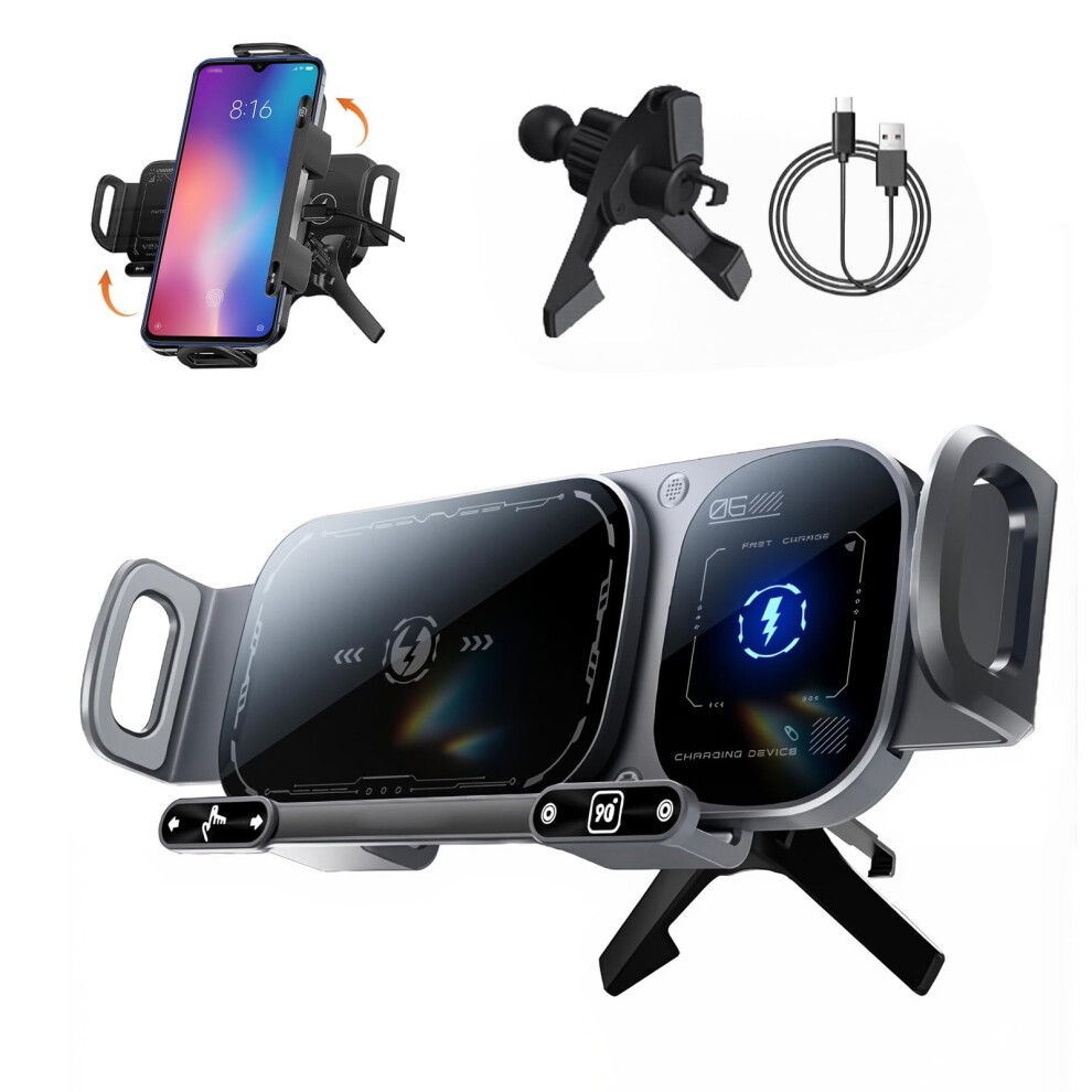 2025 Wireless Car Charger Mount 15W Fast Charging Auto Clamping Air Vent Phone Holder 360 Rotating AntiâShake Grey 9771547841814