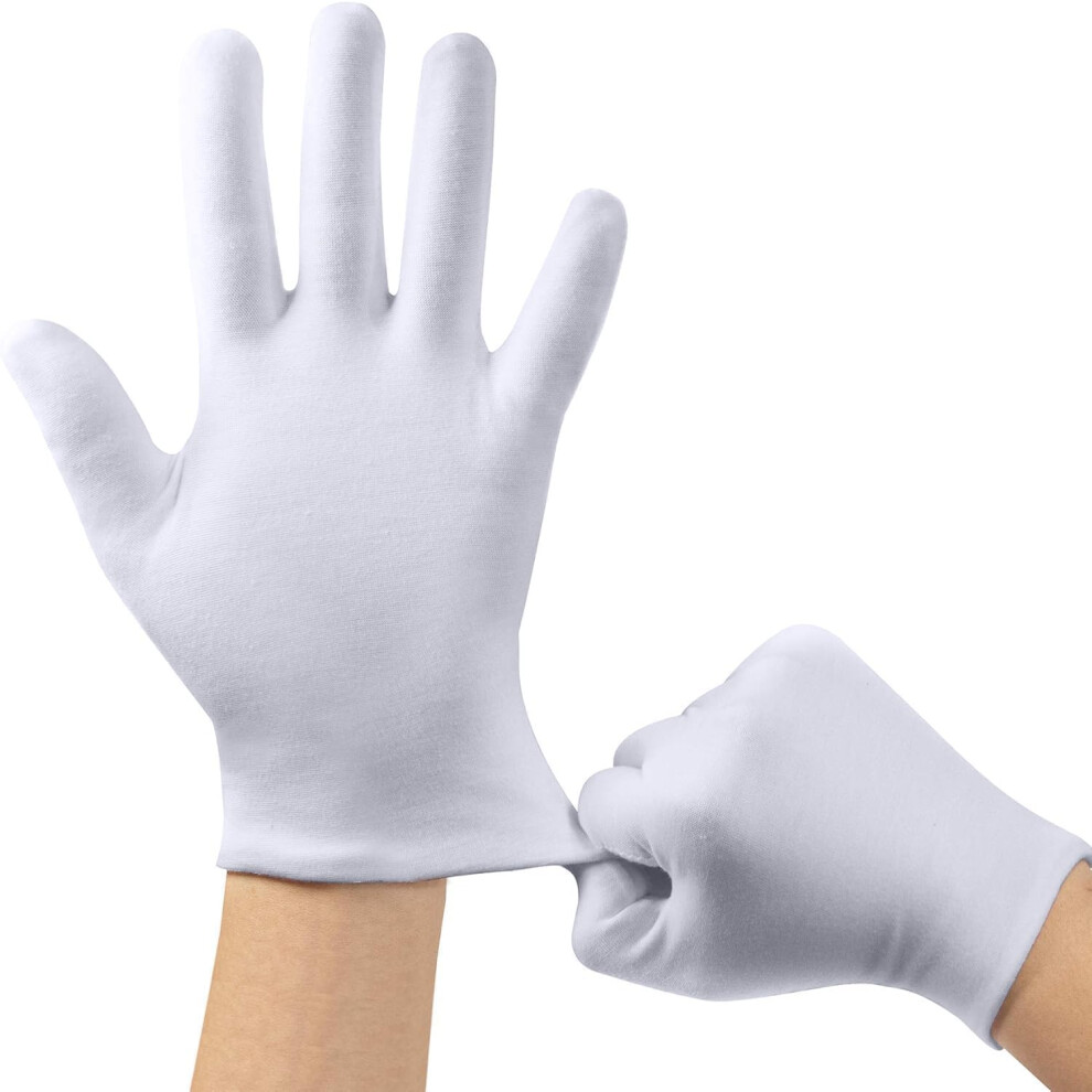 White Cotton Gloves 10 Pairs for Dry Hands and Sleeping, Moisturizing Reusable Soft Breathable Fabric